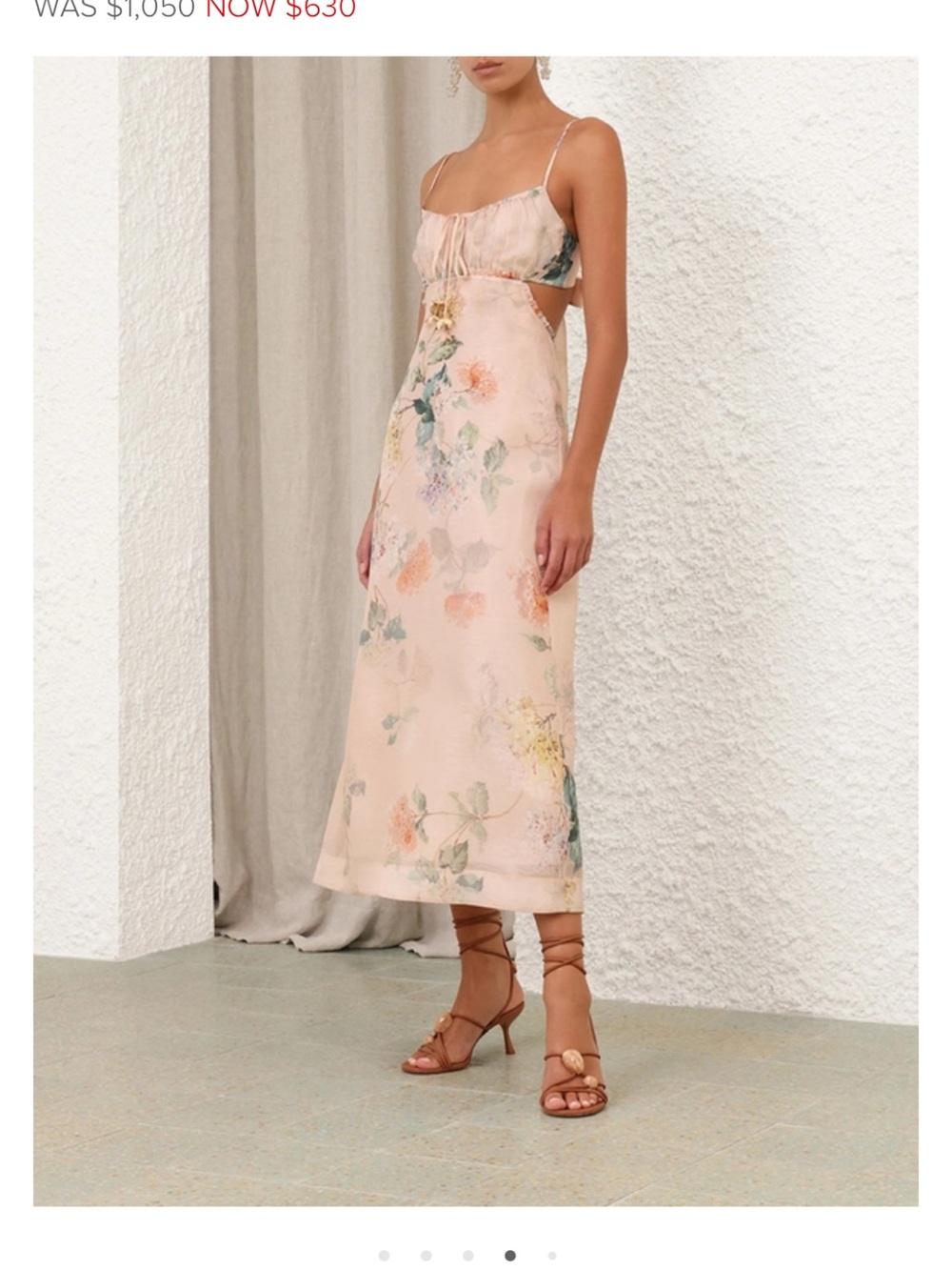 Zimmermann Blush Floral Cutout Midi Dress